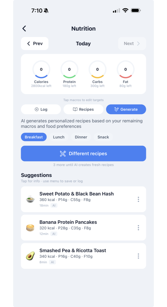 AI-generated meal plan based on dietary preferences and goals