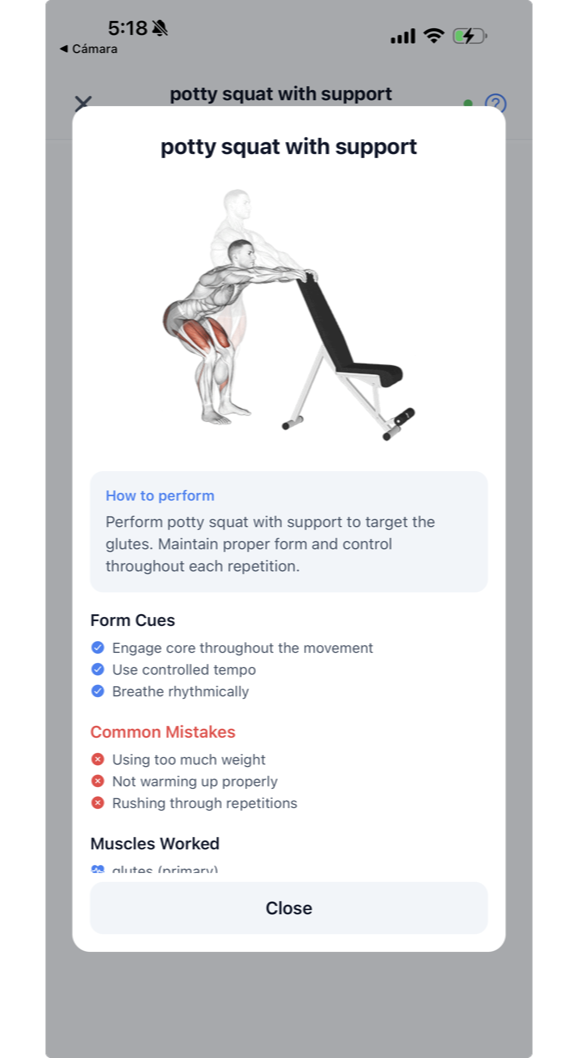 Completed set overview with rest timer and next exercise preview